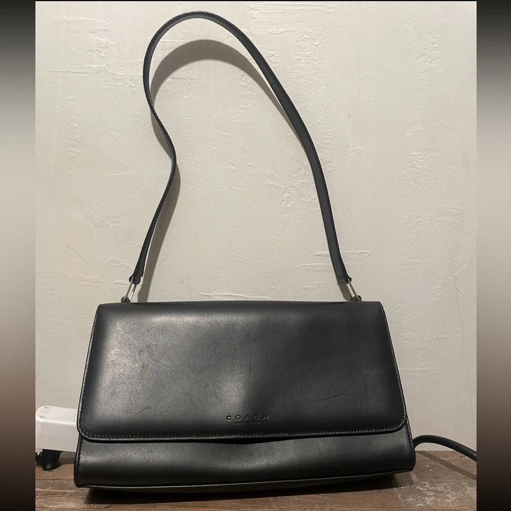 Coach, Black, Shoulder Bag, Italy,🇮🇹, 99 pigskin and smooth leather